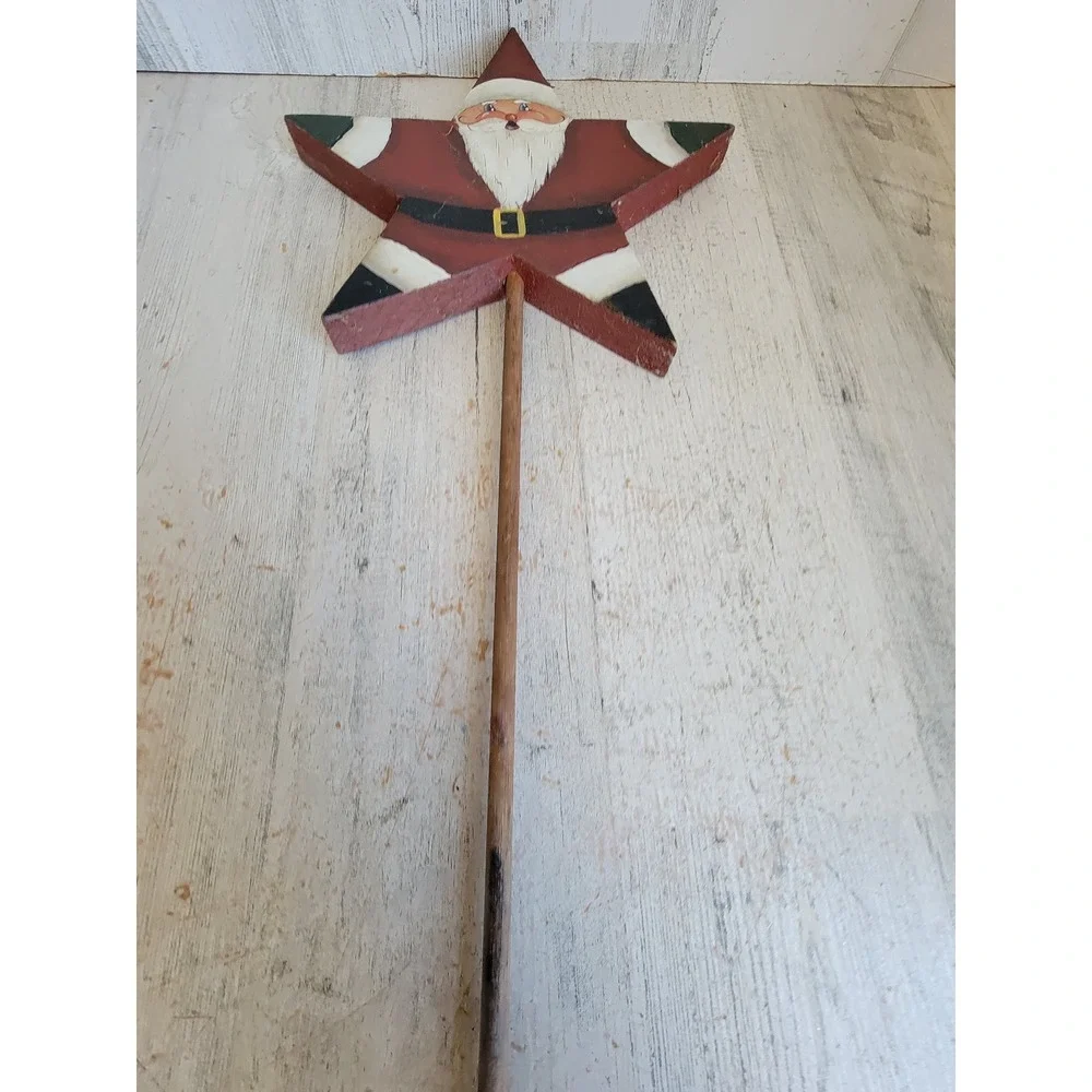 Vintage wooden star Santa Claus lawn decor Xmas unique Kris Kringle home